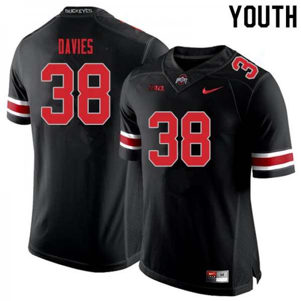 Ohio State Buckeyes #38 Marvin Davies Youth Embroidery Jersey Blackout OSU21808